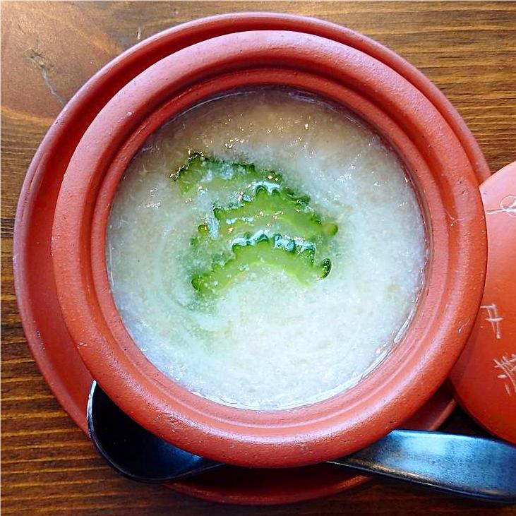 ニガウリと白身魚の淡雪スープ